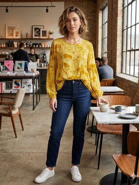 Meadow Rue Anthropologie Women's Size 10 Gold Sheer Velvet Burnout Peasant Top